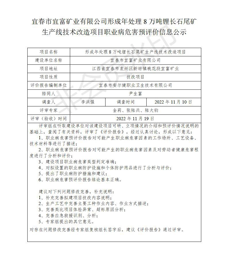 宜春市宜富礦業(yè)有限公司形成年處理8萬(wàn)噸鋰長(zhǎng)石尾礦生產(chǎn)線技術(shù)改造項(xiàng)目  職業(yè)病危害預(yù)評(píng)價(jià)信息公示_01.jpg